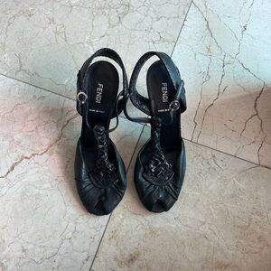 Fendi Black Leather Sandal